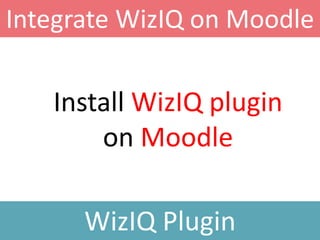 Install WizIQ plugin
on Moodle
Integrate WizIQ on Moodle
WizIQ Plugin
 