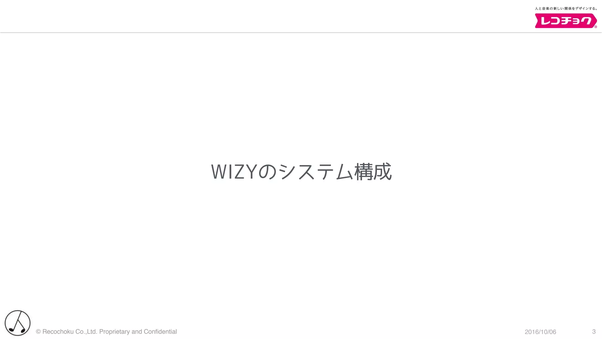 © Recochoku Co.,Ltd. Proprietary and Conﬁdential 2016/10/06
WIZYのシステム構成
3
 