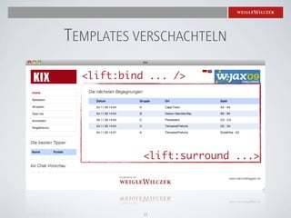 TEMPLATES VERSCHACHTELN

  <lift:bind ... />




            <lift:surround ...>




            13
 