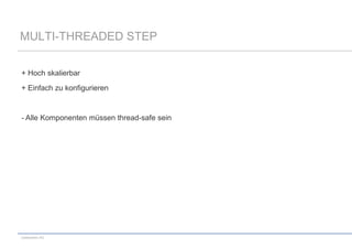 MULTI-THREADED STEP
+ Hoch skalierbar
+ Einfach zu konfigurieren

- Alle Komponenten müssen thread-safe sein

codecentric AG

 