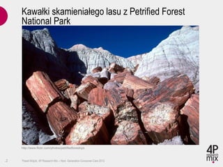 Kawałki skamieniałego lasu z Petrified Forest
     National Park




     http://www.flickr.com/photos/petrifiedforestnps



.2   Paweł Wójcik, 4P Research Mix – Next Generation Consumer Care 2012
 