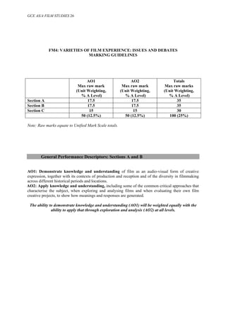WJEC - A2 Film Studies FM4 mark scheme & guidance | PDF | Education