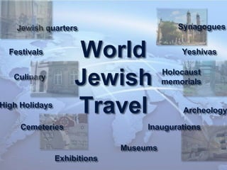 Jewish quarters
Archeology
Yeshivas
Culinary
Festivals
High Holidays
Exhibitions
World
Jewish
Travel
Cemeteries Inaugurations
Museums
Synagogues
Holocaust
memorials
 