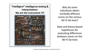 Why do some
individuals obtain
markedly different
scores on the various
WJ IV Ga tests?
Data and theory-based
hypotheses for
evaluating differences
between scores on the
WJ IV Ga tests
© Institute for Applied Psychometrics; Kevin McGrew 08-18-16
 