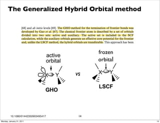 The Generalized Hybrid Orbital method




                                           frozen
                                           orbital

                                     vs




         10.1080/01442350903495417    14
Monday, January 31, 2011                             14
 