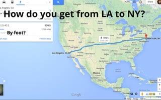 How do you get from LA to NY? 
By foot? 
By skateboard? 
By bicycle? 
 