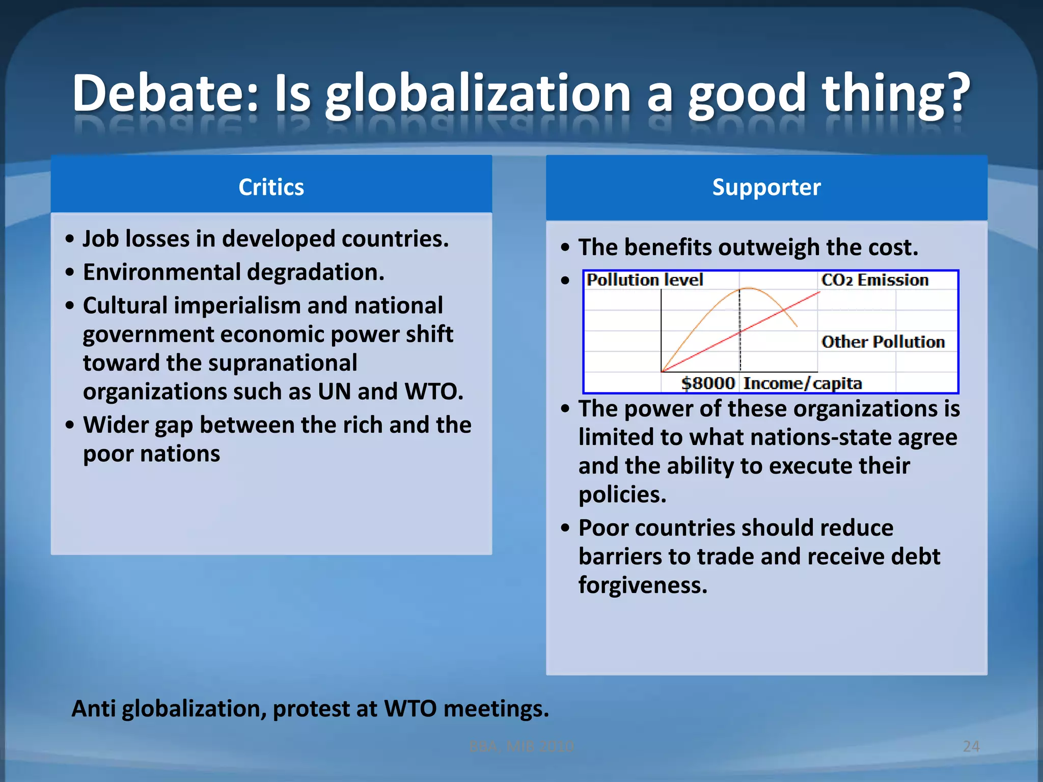Debate: Is globalization a good thing?BBA, MIB 201024Anti globalization, protest at WTO meetings.