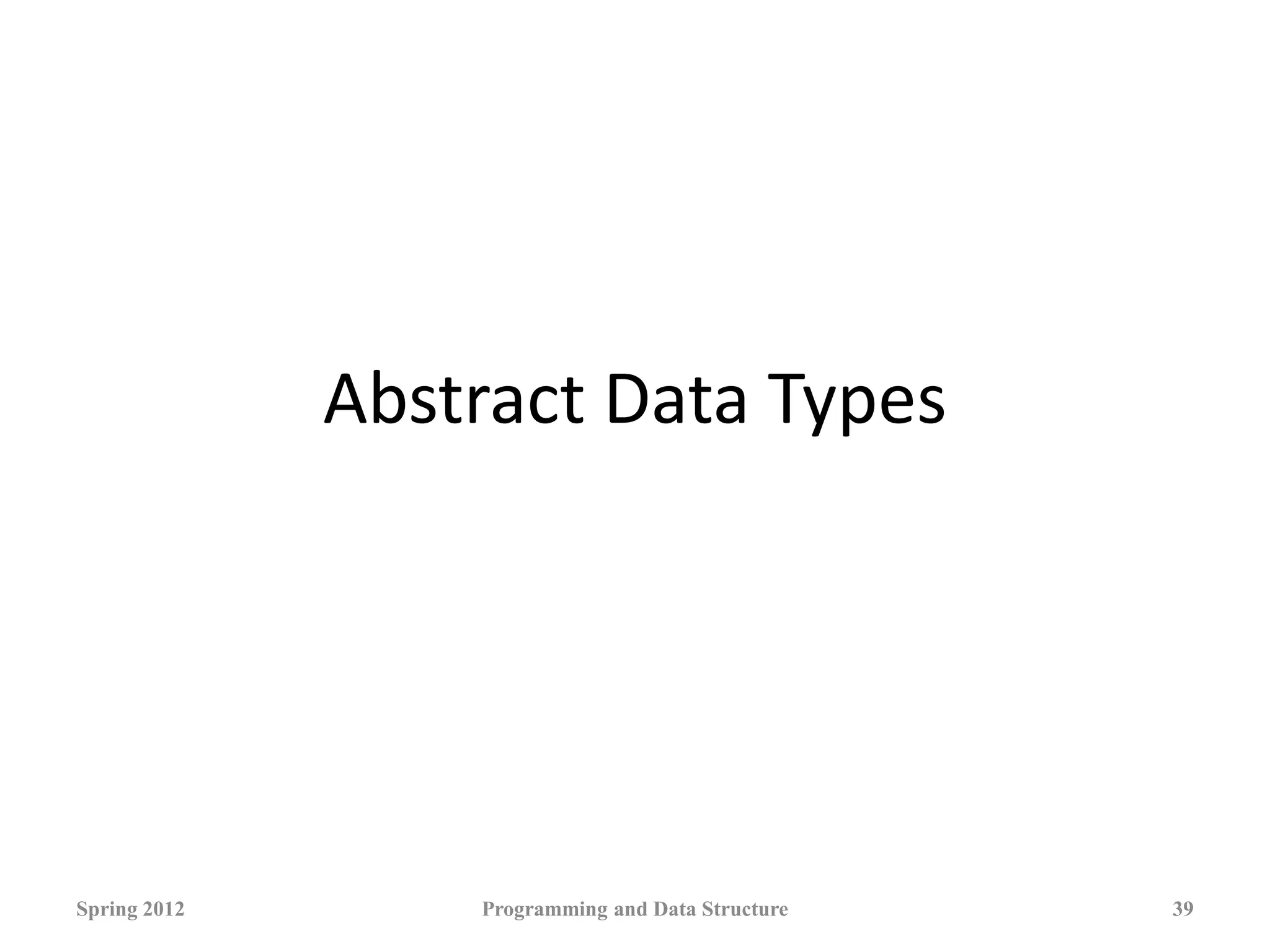 Abstract Data Types
Spring 2012 Programming and Data Structure 39
 