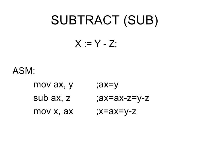 z instruction assembler subtract register Wk1to4