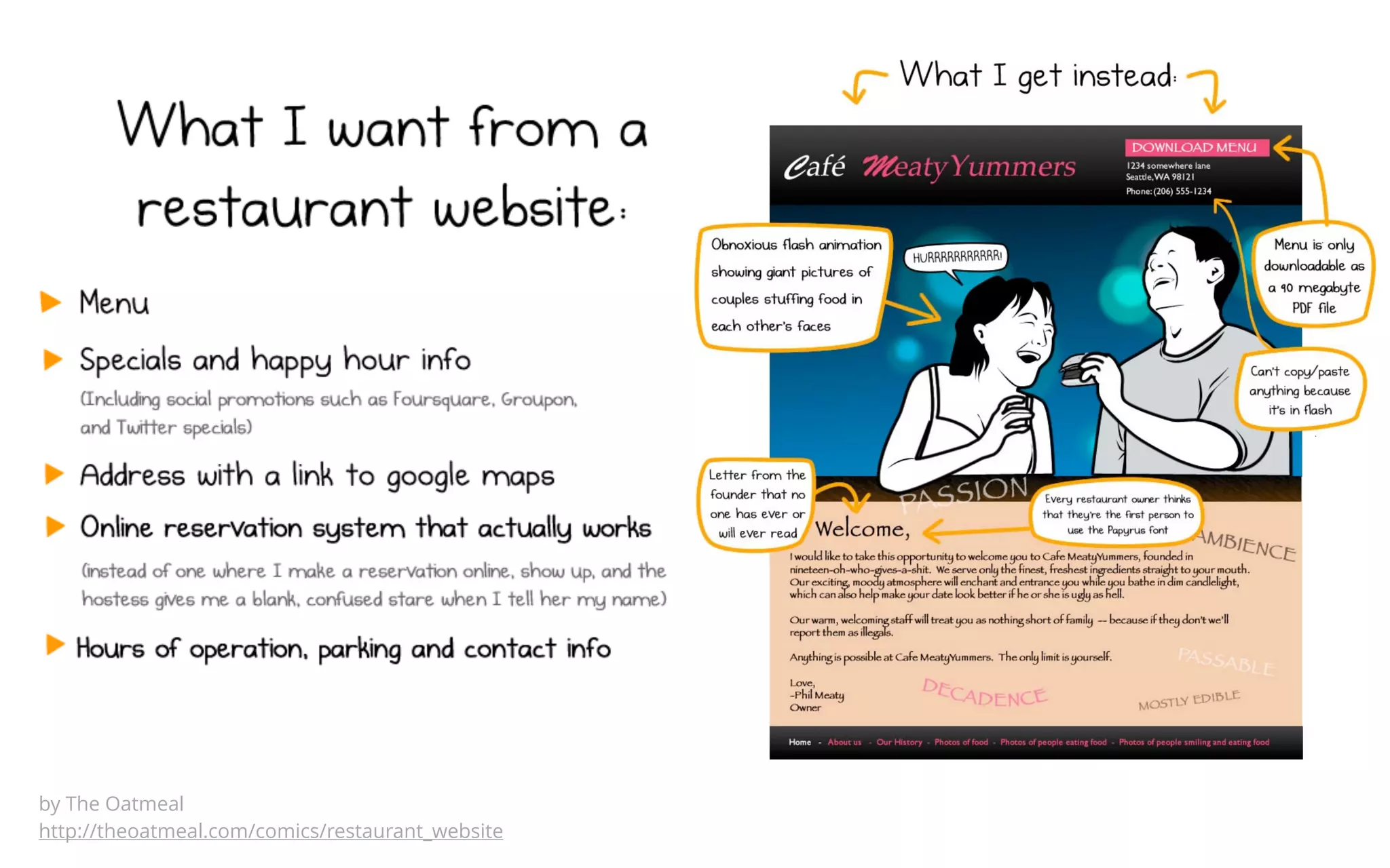 by The Oatmeal, http://theoatmeal.com/comics/restaurant_website 
 