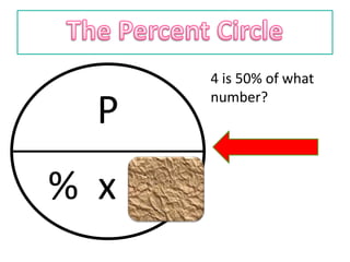 4 is 50% of what
        number?
 P
% x W
 