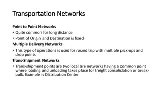 Transportation Networks
Point to Point Networks
• Quite common for long distance
• Point of Origin and Destination is fixe...