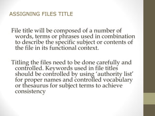 Titling imr504 classification and filing system week 4 | PPT