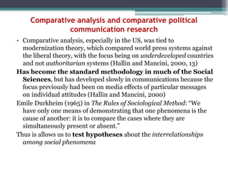 Comparing Media Systems and Political Communications