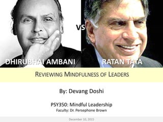 By: Devang Doshi
PSY350: Mindful Leadership
Faculty: Dr. Persephone Brown
RATAN TATADHIRUBHAI AMBANI
VS
REVIEWING MINDFULNESS OF LEADERS
December 10, 2015
 
