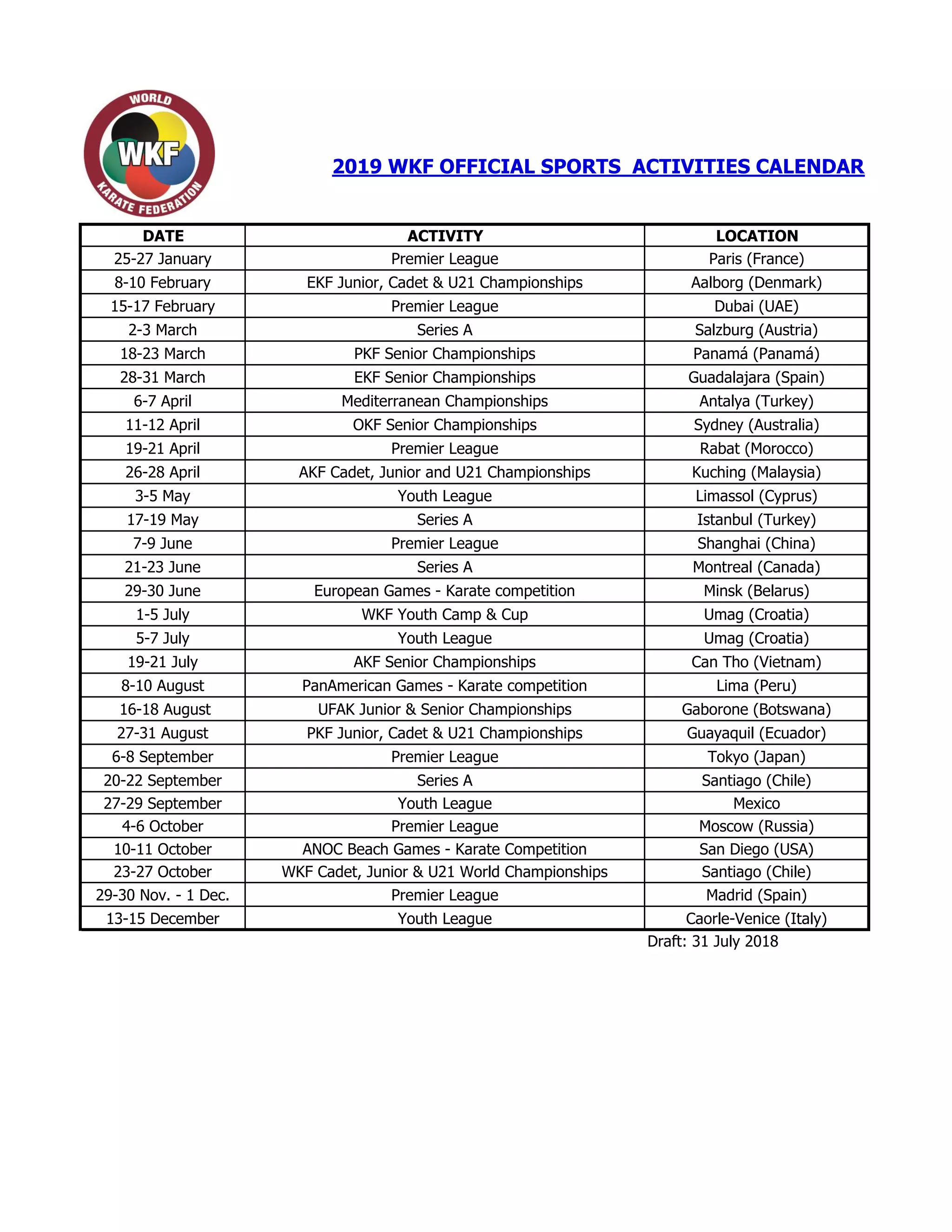 Wkf 2019 sports calendar draft clean PDF