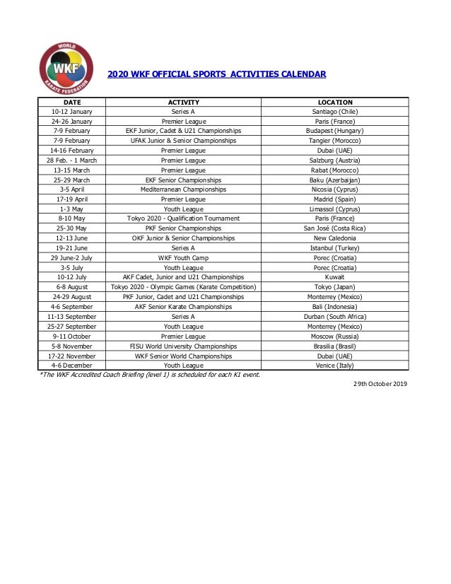 Calendario 2020 De La Wkf world league 2021 calendario