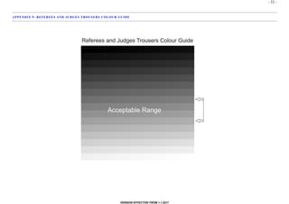 - 52 -
VERSION EFFECTIVE FROM 1.1.2017
APPENDIX 9: REFEREES AND JUDGES TROUSERS COLOUR GUIDE
 