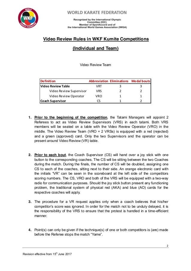 Wkf video review rules (version 15th june 2017).