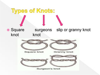  Square surgeons slip or granny knot
knot knot
 
