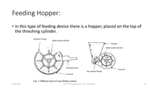 Feeding Hopper:
• In this type of feeding device there is a hopper, placed on the top of
the threshing cylinder.
9/29/2022 P.A.S.S. Pushpakumara | ATI - Gampaha 18
 