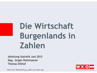 Die Wirtschaft
         Burgenlands in
         Zahlen
Abteilung Statistik Juni 2012
Mag. Jürgen Rathmanner
Thomas Dillhof
 