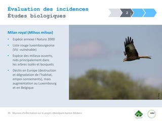 35
Évaluation des incidences
Études biologiques
Réunion d'information sur le projet «Wandpark Kanton Réiden»
2
Milan royal...