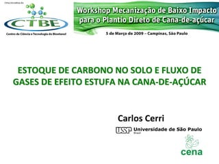ESTOQUE DE CARBONO NO SOLO E FLUXO DE 
GASES DE EFEITO ESTUFA NA CANA‐DE‐AÇÚCAR


                     Carlos Cerri
 