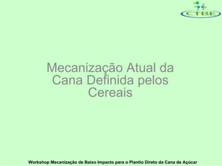 Mecanização Atual da
        Cana Definida pelos
              Cereais




Workshop Mecanização de Baixo Impacto para o Plantio Direto da Cana de Açúcar
 