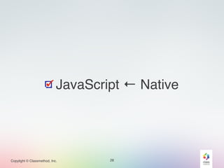 JavaScript ← Native 
Copylight © Classmethod, Inc. 
28 
 
