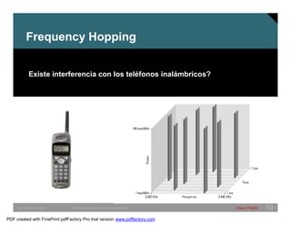 Frequency Hopping 
Existe interferencia con los teléfonos inalámbricos? 
SWITCHING &WLAN © 2005 Cisco Systems, Inc. All rights reserved. Cisco Public 19 
PDF created with FinePrint pdfFactory Pro trial version www.pdffactory.com 
 