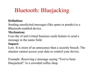 Bluejacking Example Wireless Local Area Networks (WLAN) and IP Networking Threats and ...