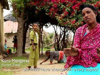 Irrigation Options
Public Irrigation River Diversion Small Reservoirs
Motorized Pumps Rainwater Harvesting
 