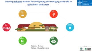 Source: IPES Food
Ensuring inclusion features for anticipating and managing trade-offs in
agricultural landscapes
Roseline Remans
Natalia Estrada Carmona
 