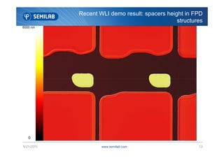 Recent WLI demo result: spacers height in FPD
structures
6000 nm
www.semilab.com9/21/2015 13
0
 