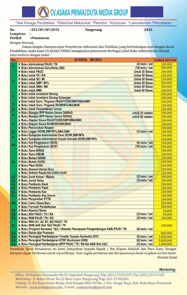 Harga buku administrasi sekolah asaka prima 2015