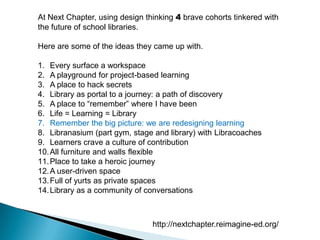 Design thinking... what is that?1: Define the problemImmersion and the intense cross examination of the filters that have been employed in defining a problem. 2: Create and consider many optionsEven the most talented teams and businesses sometimes fall into the trap of solving a problem the same way every time. 3: Refine selected directionsA handful of promising results need to be embrace and nurtured. 3.5 Repeat (optional)Design thinking may require looping steps 2 and 3 until the right answers surface.4: Pick the winner, execute                   “Fail early, fail often (‘til you get it right)”				- Stanford D-School