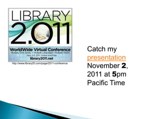 More…With many flash carts to enable flash-mob collaborationWith porch swingsAnd kitchen islandsNapping allowed (It’s brain-friendly”)Transformed into the place to beInfo Exchange hub of learning with members (not users)Libraries as Fields of Dreams (a metaphor for the American dream)Pearls of Possibilities & EnchantmentPlay as an end product, not a way to workRoles and relationships are not staticAttachment is the story of learningYes, ANDAs a tinkerers studioExercise your curiosity, be dangerousRelationships, relationships, relationshipsSafe place to fail