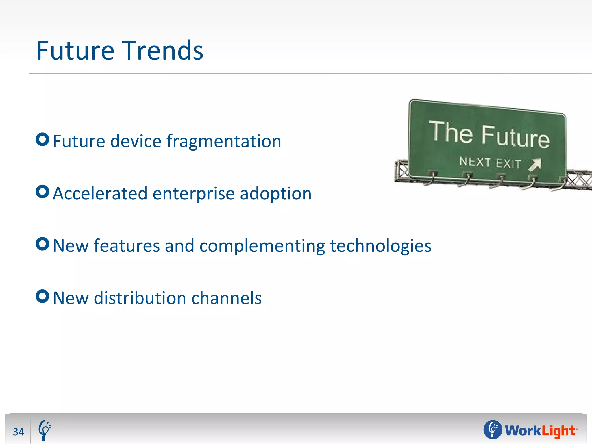 Future Trends
Future device fragmentation
Accelerated enterprise adoption
New features and complementing technologies
New distribution channels
34
 