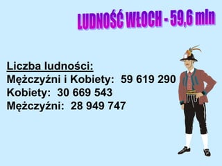 Liczba ludności:
Mężczyźni i Kobiety: 59 619 290
Kobiety: 30 669 543
Mężczyźni: 28 949 747
 