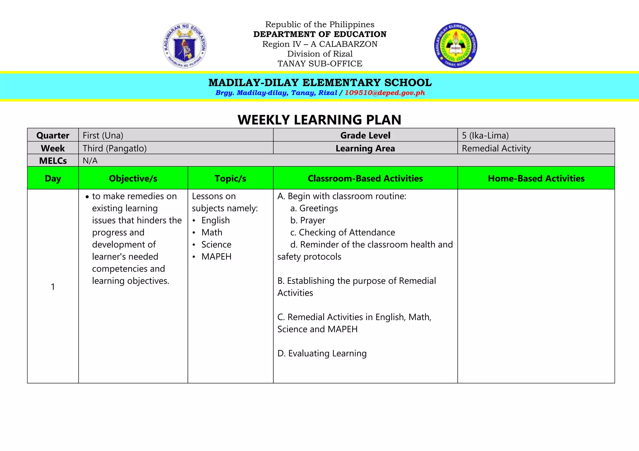 Remedial Math Lesson Plan Sample Remedial Activity.docx