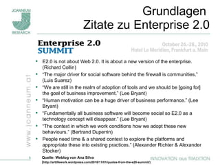 Grundlagen  Zitate zu Enterprise 2.0 Quelle: Weblog von Ana Silva ( http://artlifework.wordpress.com/2010/11/01/quotes-fro...