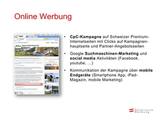 Online Werbung

            •   CpC-Kampagne auf Schweizer Premium-
                Internetseiten mit Clicks auf Kampagne...