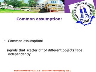 Common assumption: Common assumption:  signals that scatter off of different objects fade independently 