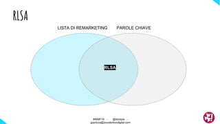 RLSA
LISTA DI REMARKETING PAROLE CHIAVE
RLSA
#WMF18 - @ktzstyle -
gianluca@boosterboxdigital.com
 