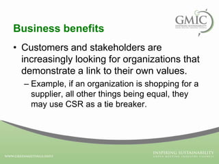 Employee morale
• Employees want to work for organizations
that share their values. A CSR program
that involves its employ...