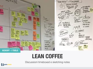 LEAN COFFEE
Discussioni timeboxed e sketching notes
KICKOFF - I TOOLS
 