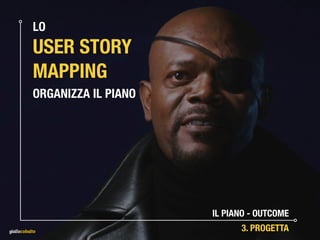 LO 
USER STORY
MAPPING
ORGANIZZA IL PIANO
IL PIANO - OUTCOME
3. PROGETTA
 