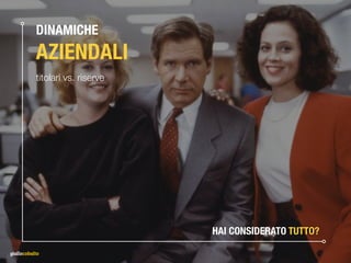 DINAMICHE 
AZIENDALI
titolari vs. riserve
HAI CONSIDERATO TUTTO?
 