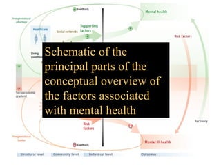 Schematic of the principal parts of the conceptual overview of the factors associated with mental health 